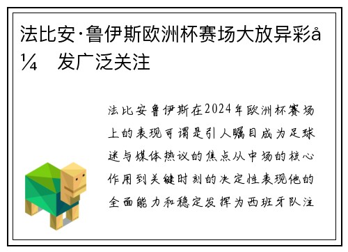 法比安·鲁伊斯欧洲杯赛场大放异彩引发广泛关注